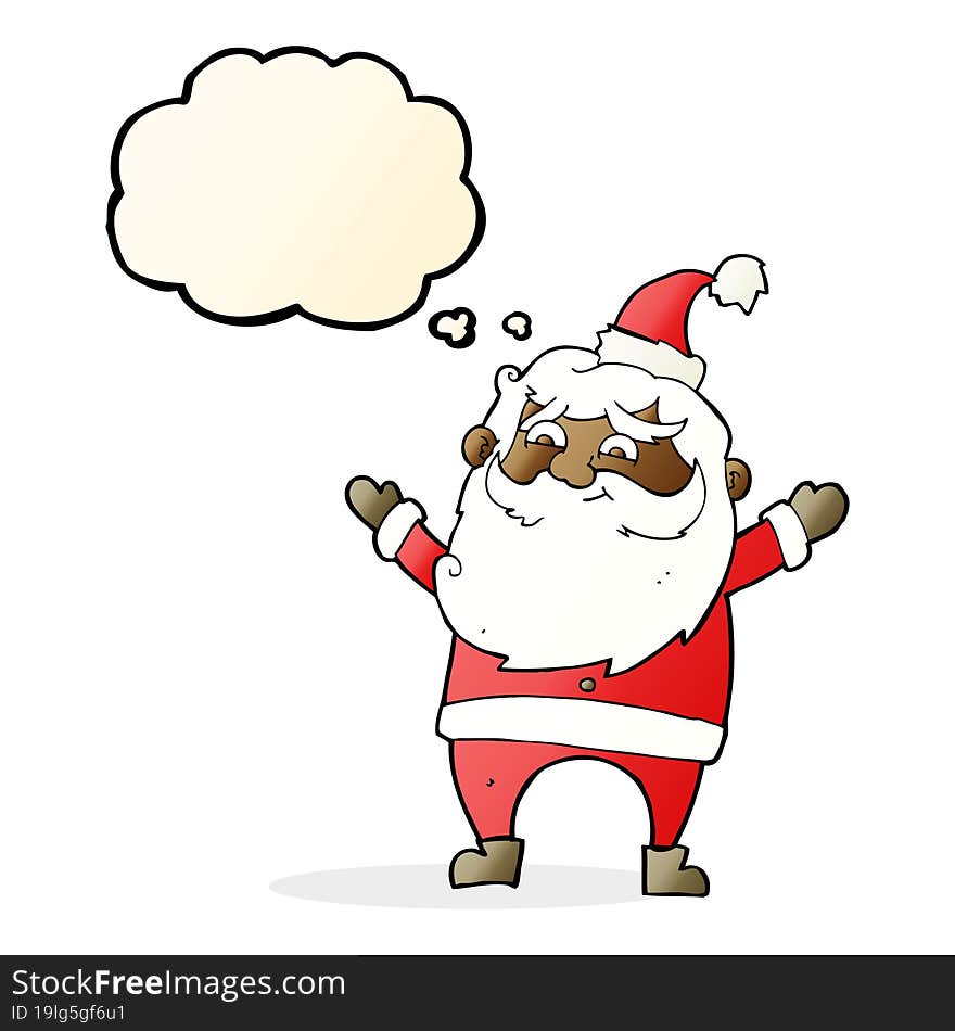 cartoon happy santa claus with thought bubble