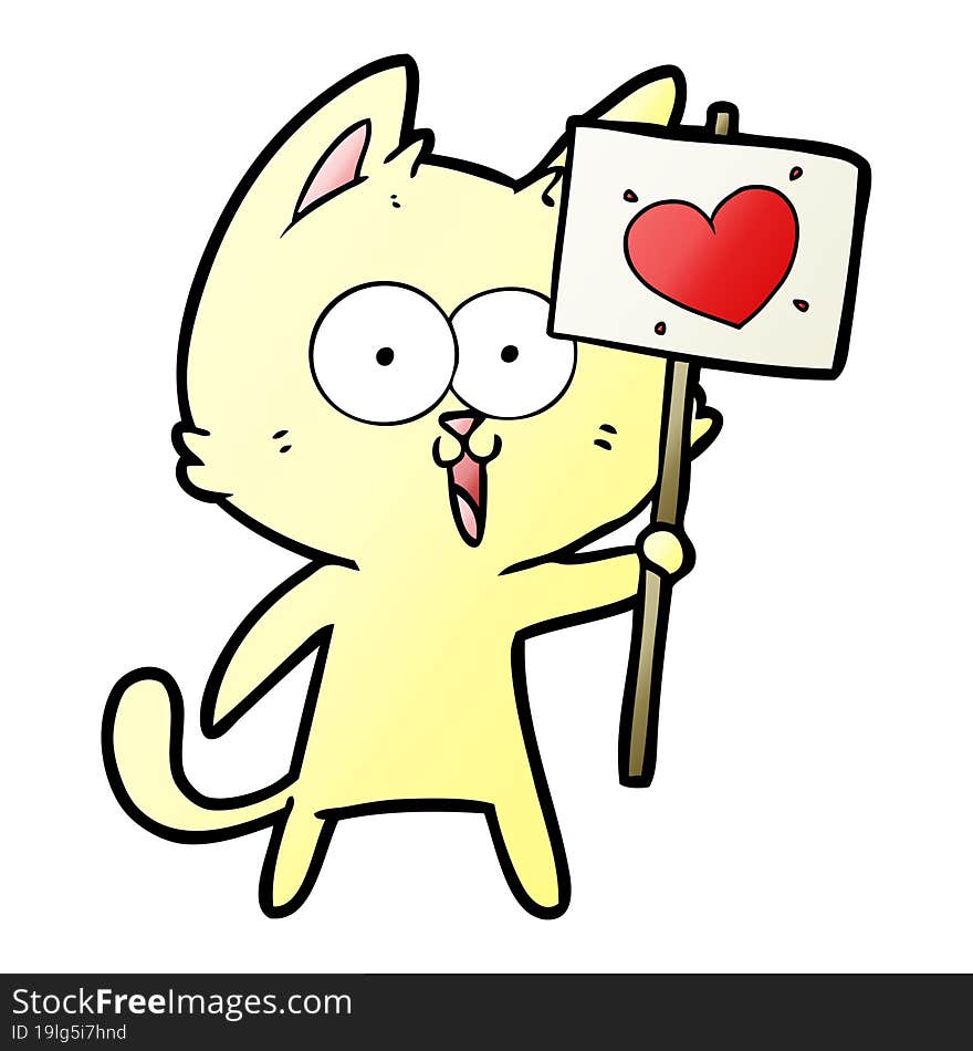 funny cartoon cat with love heart sign. funny cartoon cat with love heart sign