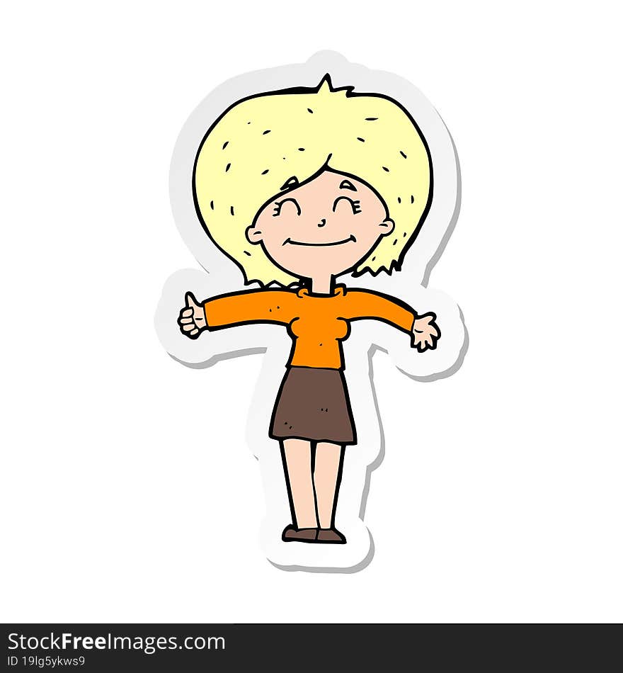 Sticker Of A Cartoon Woman Giving Thumbs Up Sign