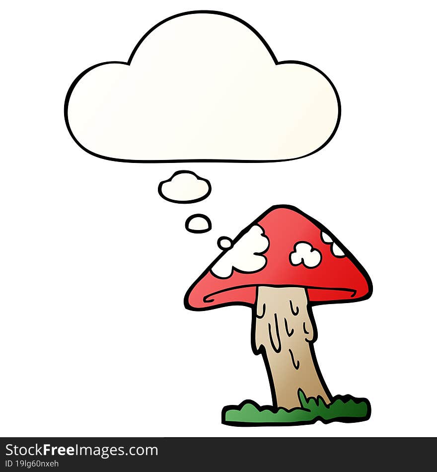 cartoon mushroom with thought bubble in smooth gradient style