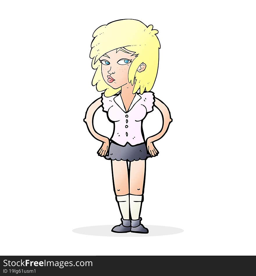 cartoon pretty woman with hands on hips