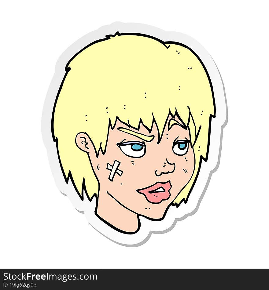 Sticker Of A Cartoon Woman With Plaster On Face