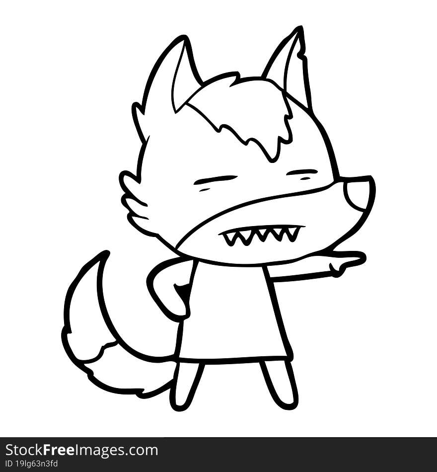 cartoon wolf showing teeth. cartoon wolf showing teeth