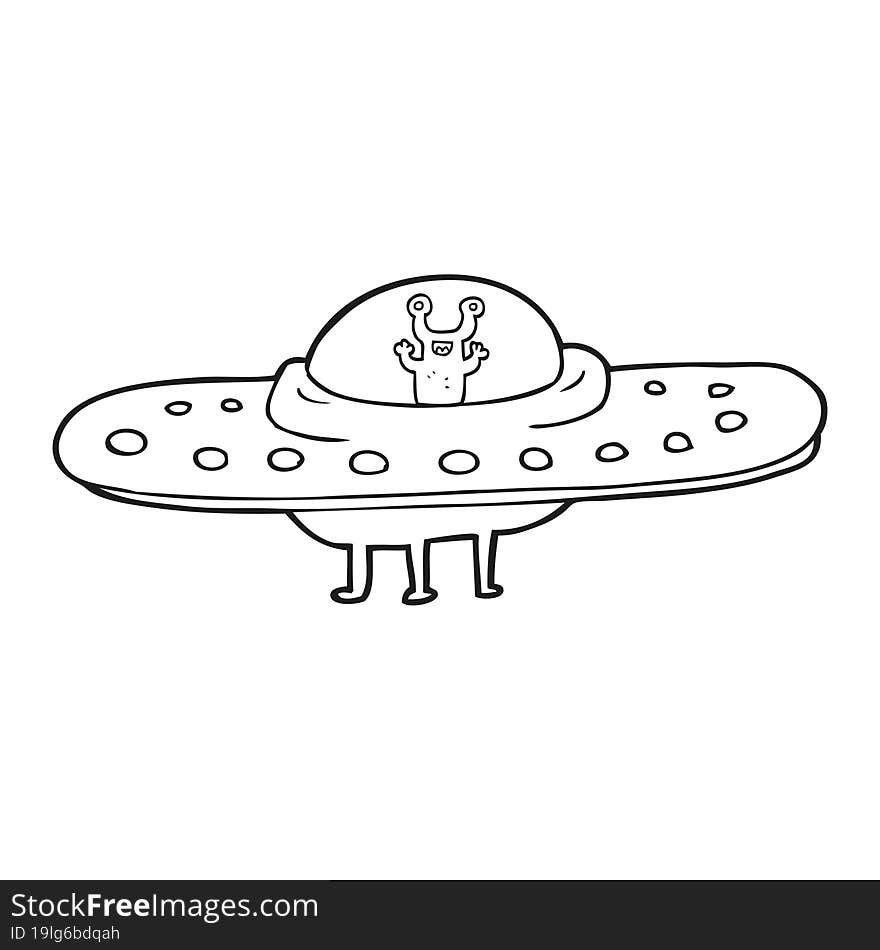 black and white cartoon flying saucer