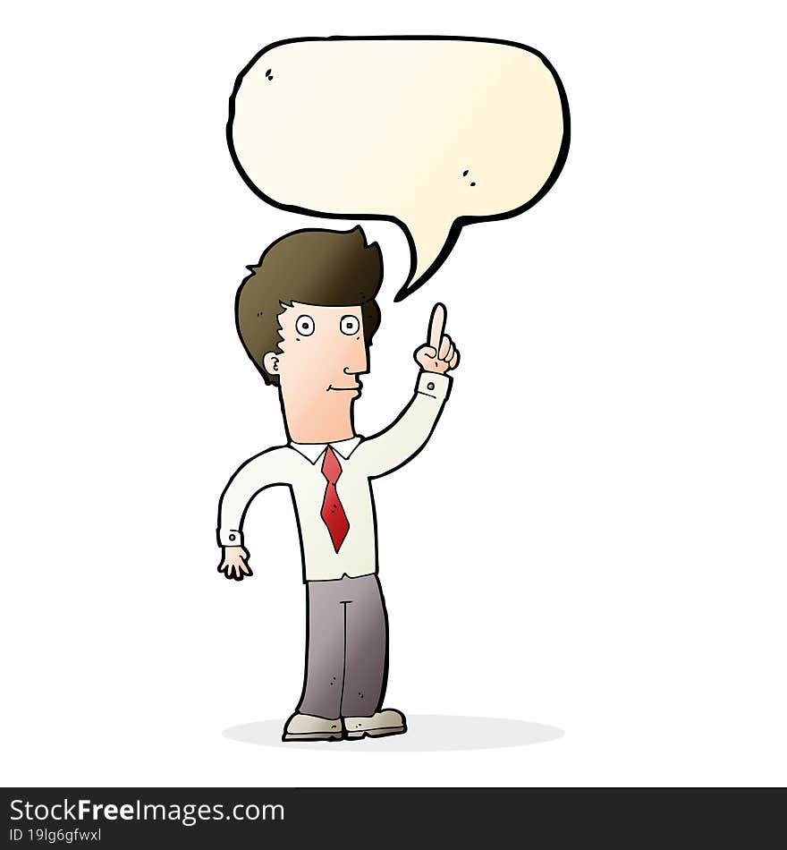 cartoon friendly man with idea with speech bubble