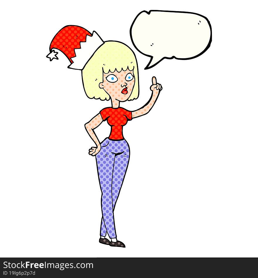 comic book speech bubble cartoon woman wearing christmas hat