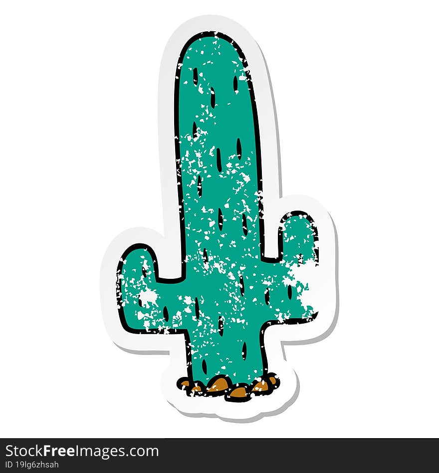 distressed sticker cartoon doodle of a cactus