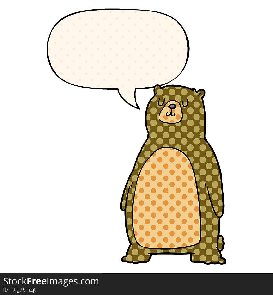 cartoon bear and speech bubble in comic book style