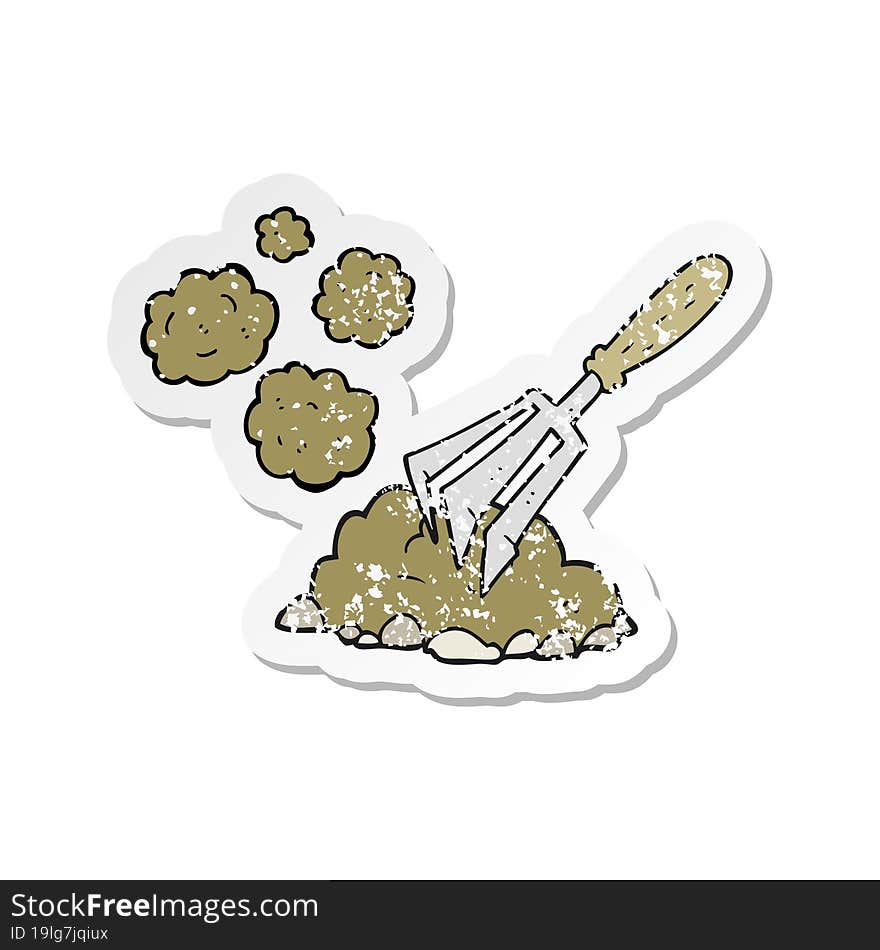 Retro Distressed Sticker Of A Cartoon Gardening Tool