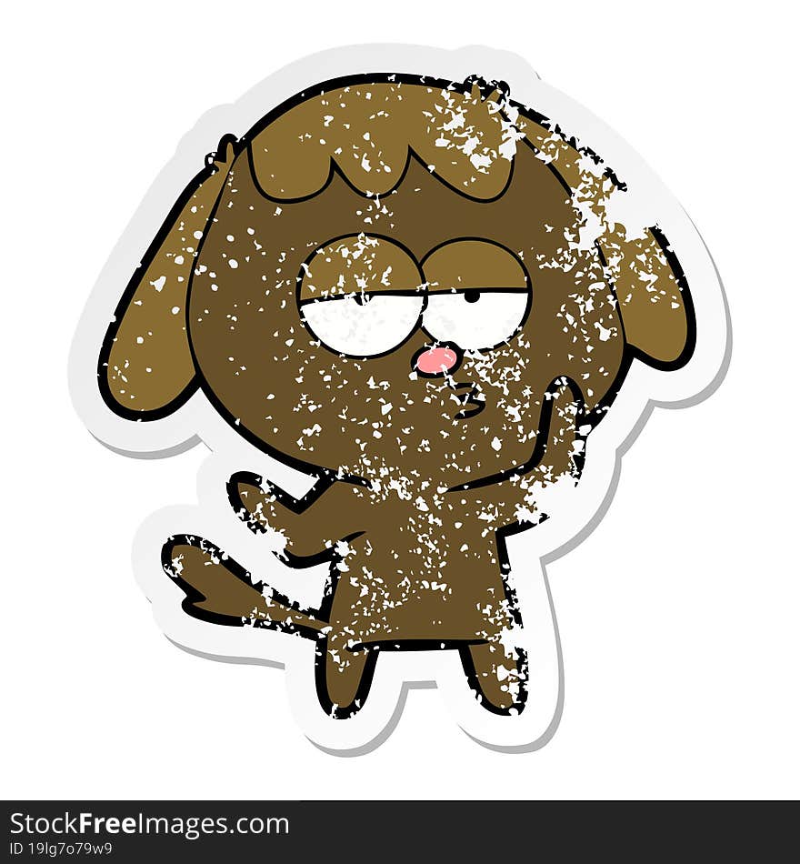 distressed sticker of a cartoon tired dog