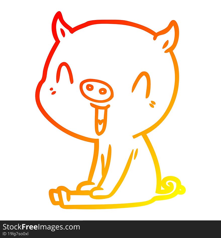 warm gradient line drawing happy cartoon pig sitting