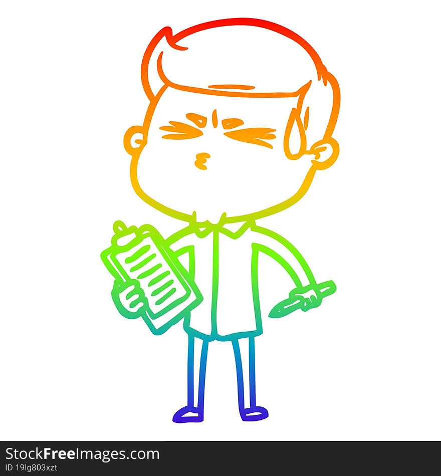 Rainbow Gradient Line Drawing Cartoon Man Sweating