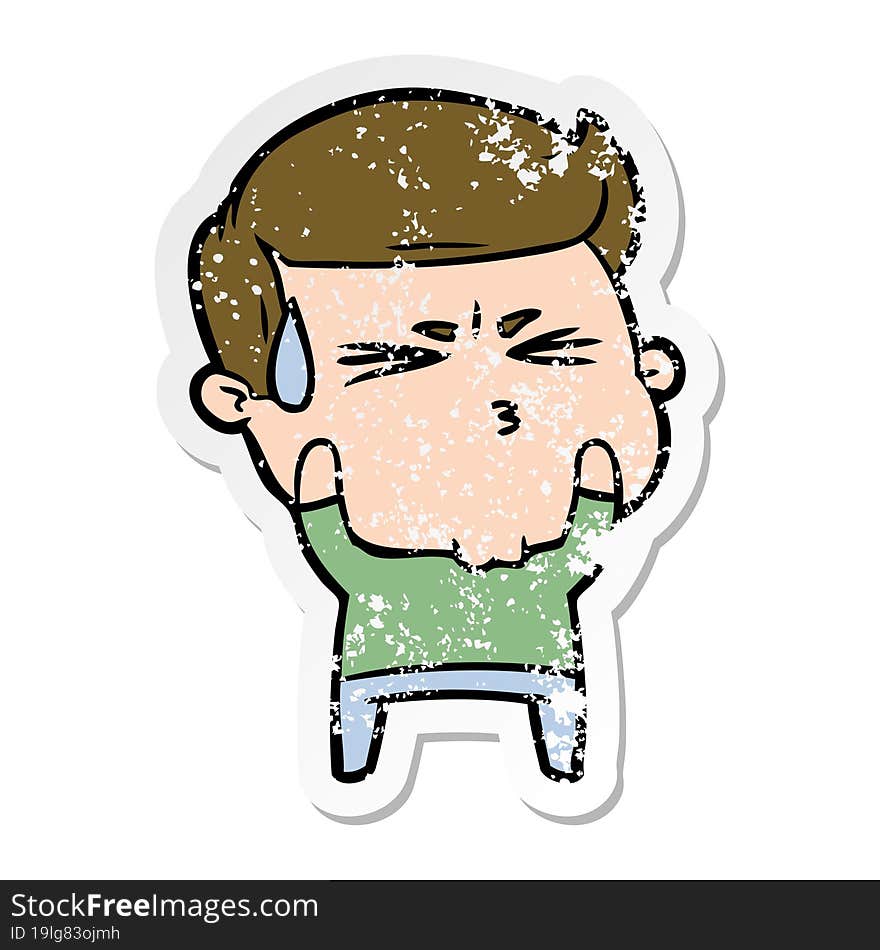 distressed sticker of a cartoon frustrated man