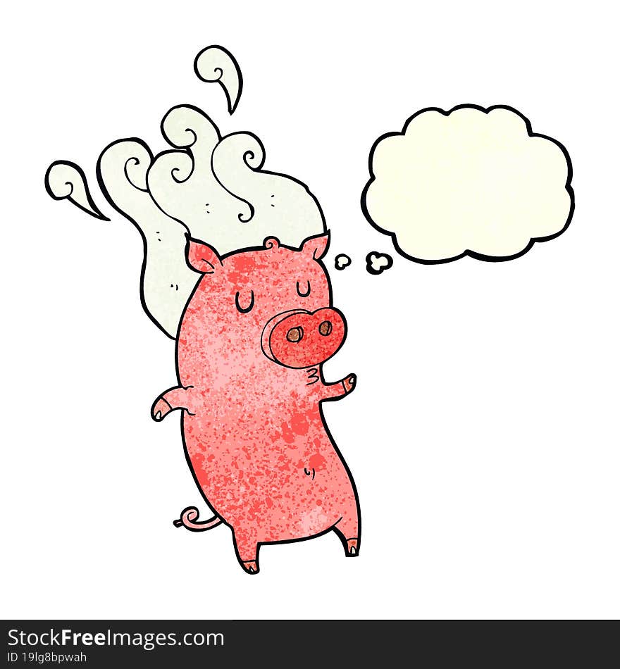 smelly cartoon pig with thought bubble