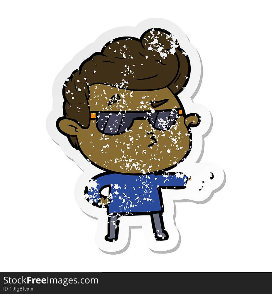 distressed sticker of a cartoon cool guy