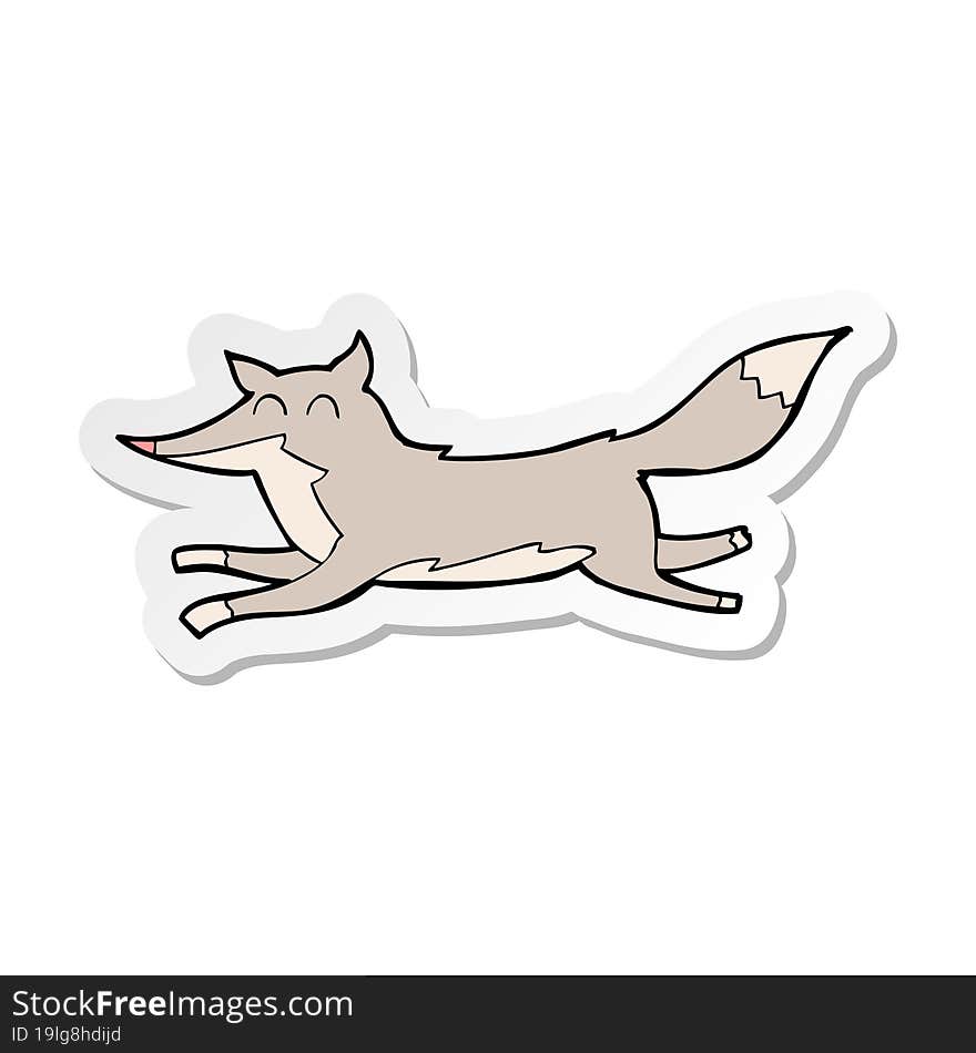 sticker of a cartoon running wolf