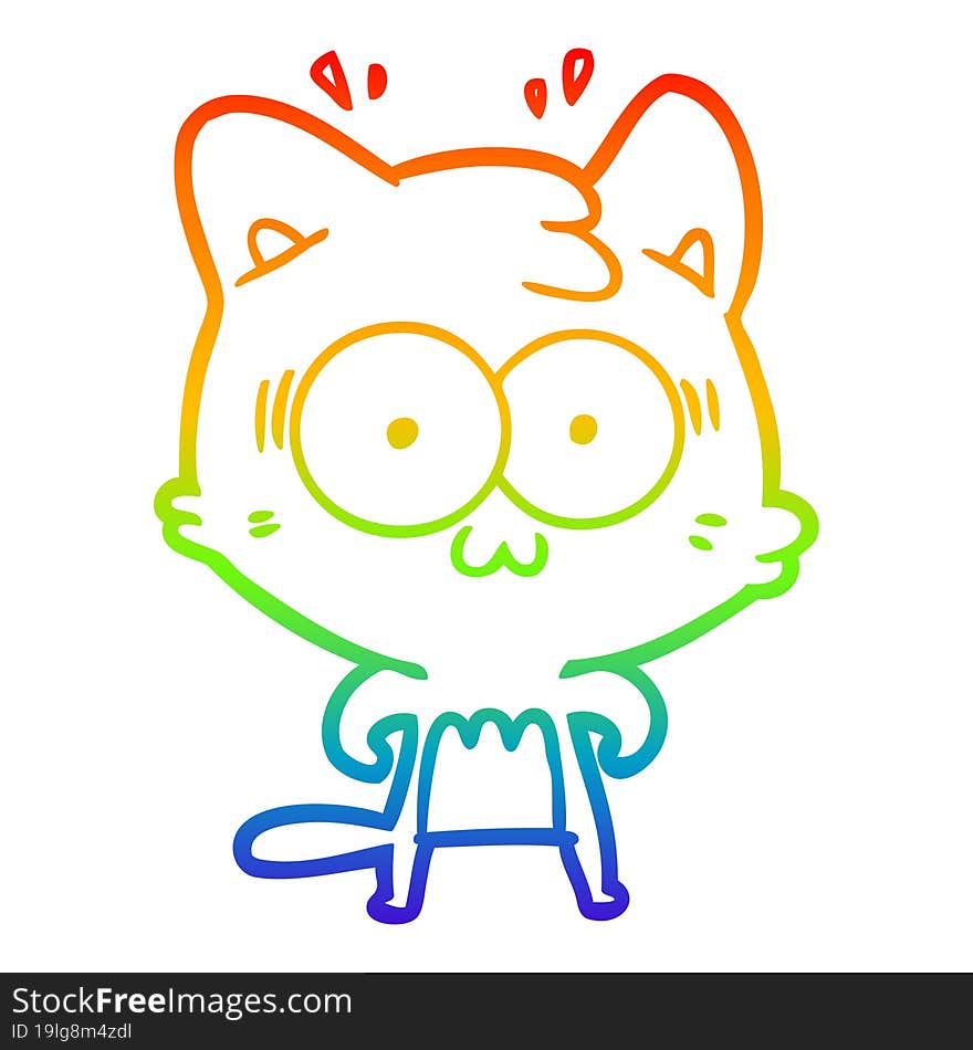 rainbow gradient line drawing cartoon surprised cat