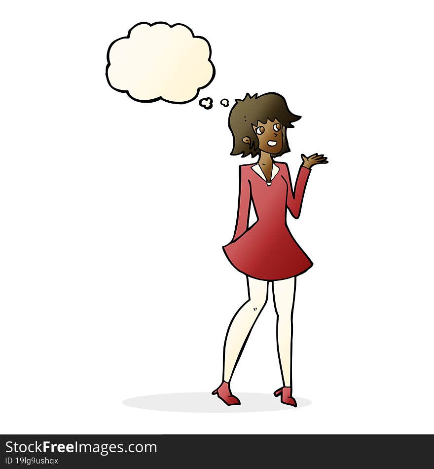 Cartoon Pretty Woman In Dress With Thought Bubble