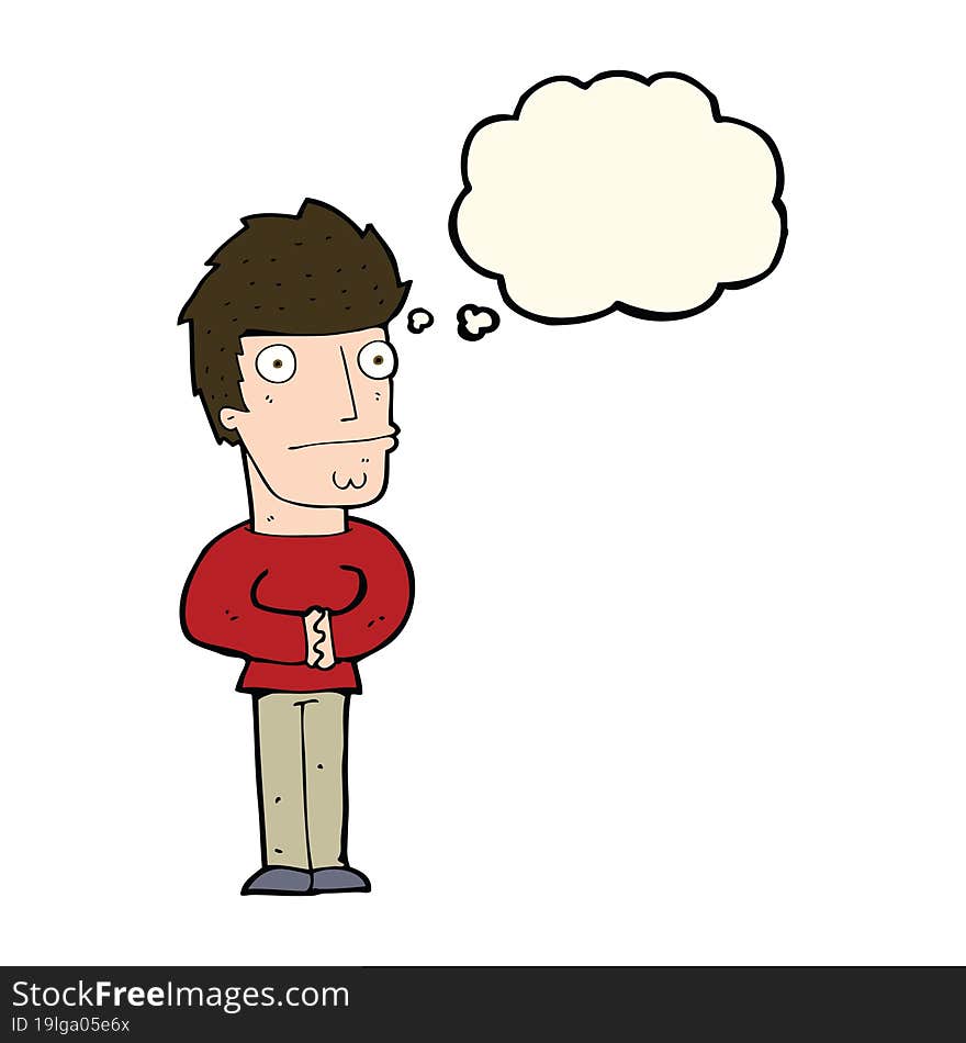 cartoon worried man with thought bubble