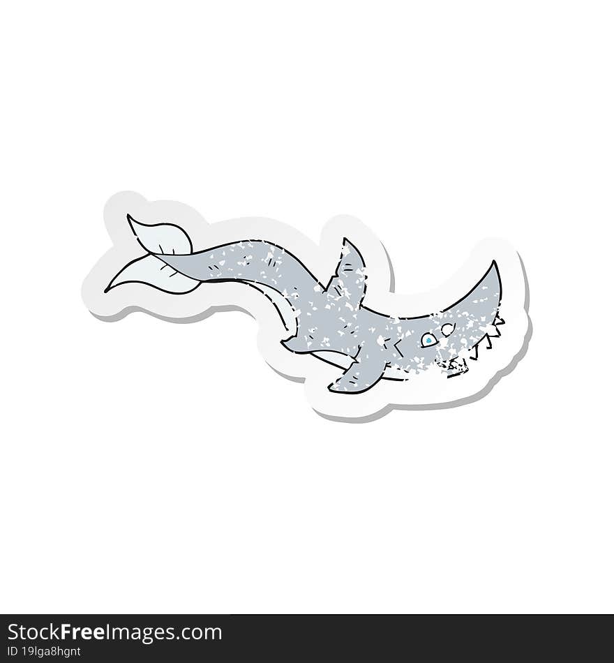 Retro Distressed Sticker Of A Cartoon Shark