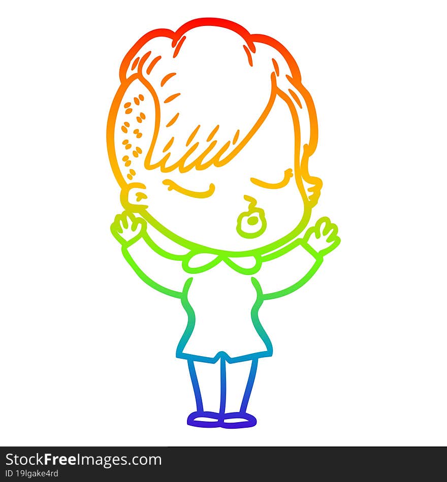 rainbow gradient line drawing cartoon pretty hipster girl