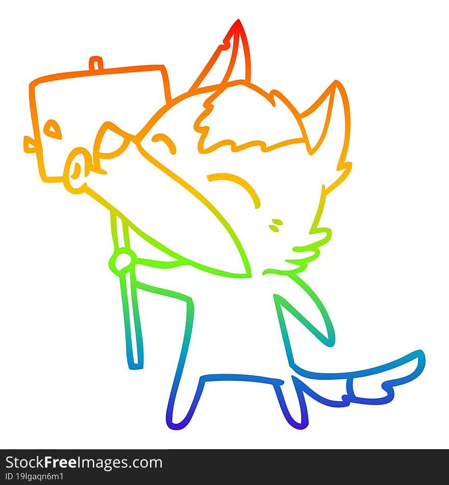 Rainbow Gradient Line Drawing Howling Wolf Cartoon