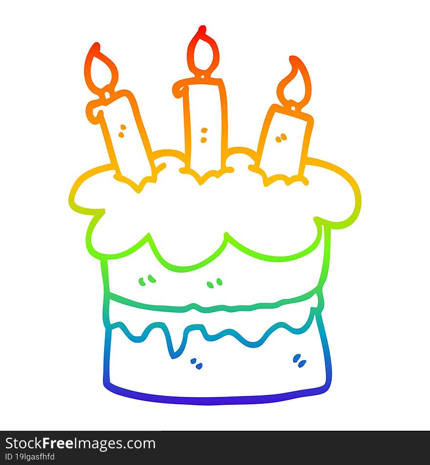 Rainbow Gradient Line Drawing Cartoon Birthday Cake