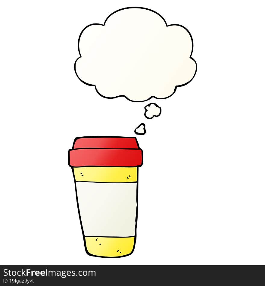 cartoon coffee cup with thought bubble in smooth gradient style