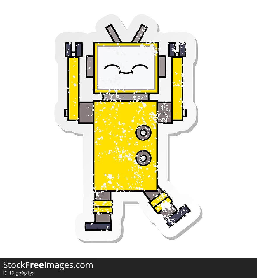 distressed sticker of a cute cartoon robot