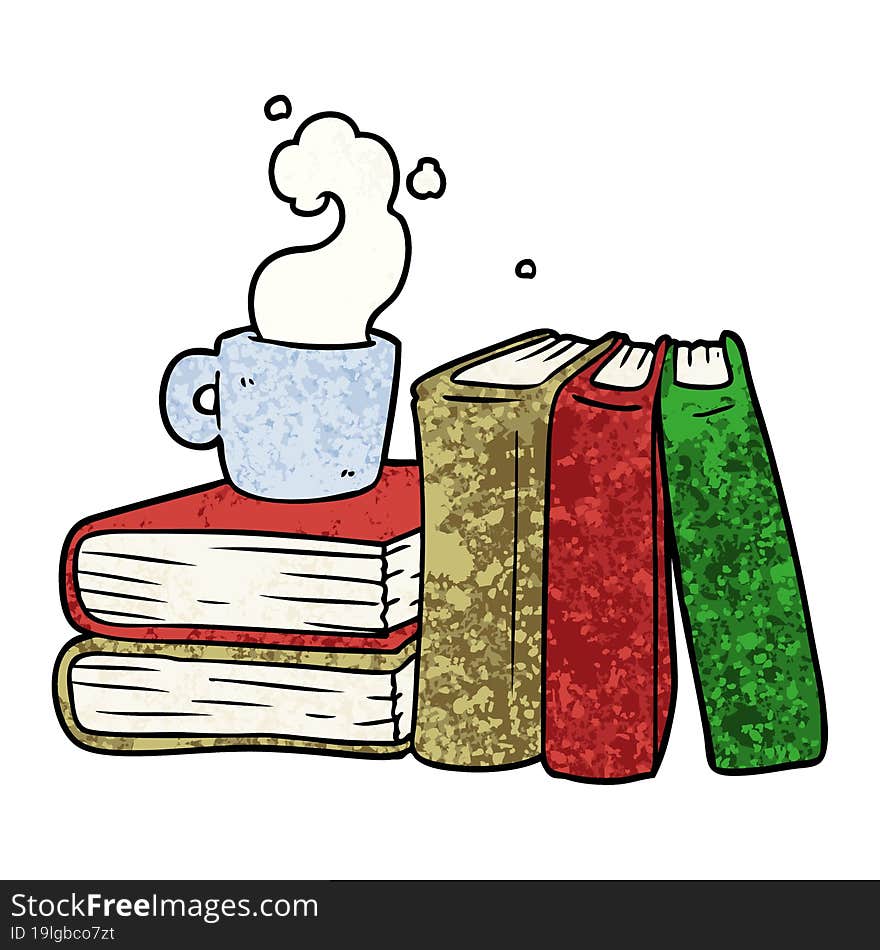 cartoon coffee cup and study books. cartoon coffee cup and study books