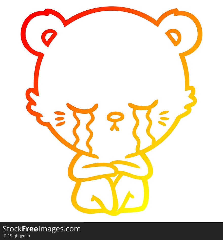 Warm Gradient Line Drawing Crying Cartoon Polarbear