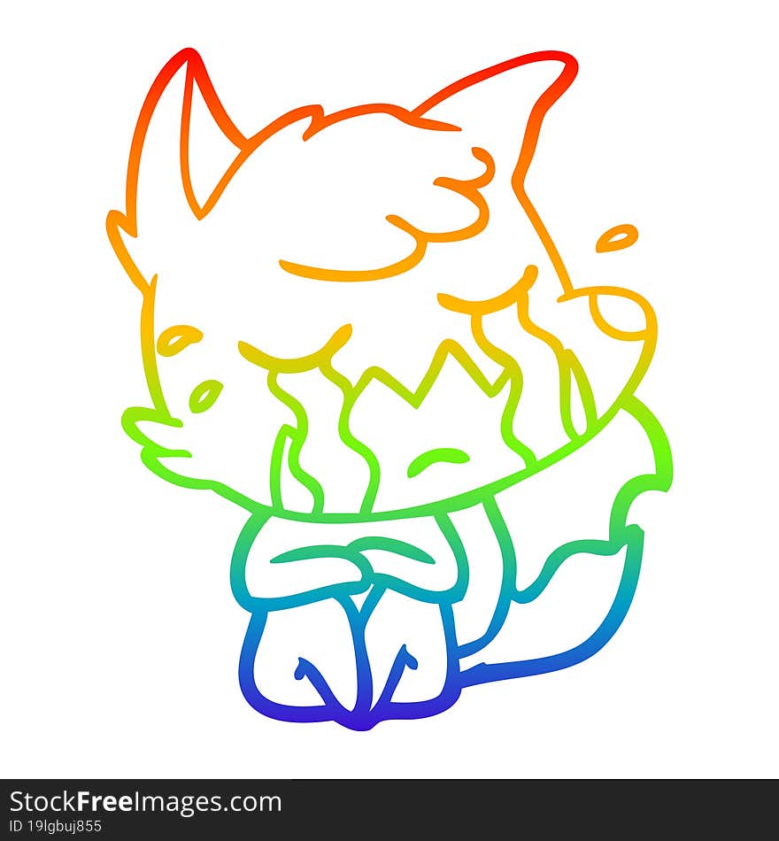 rainbow gradient line drawing crying fox cartoon