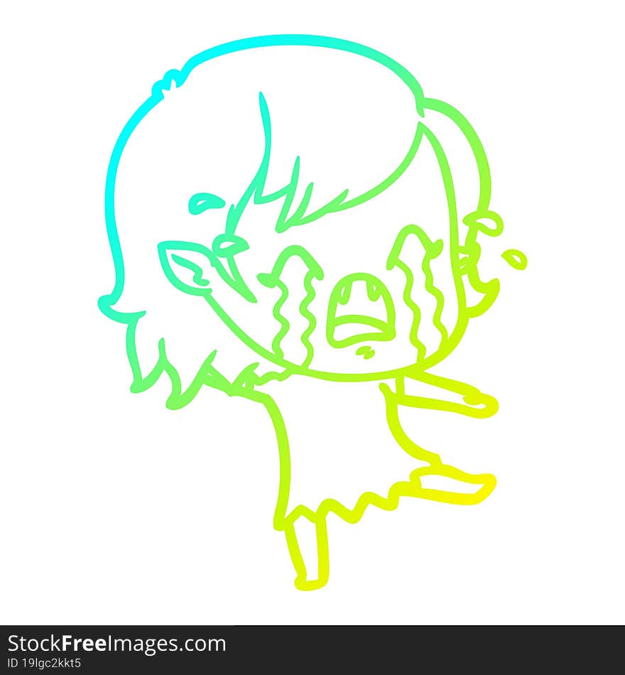 cold gradient line drawing cartoon crying vampire girl