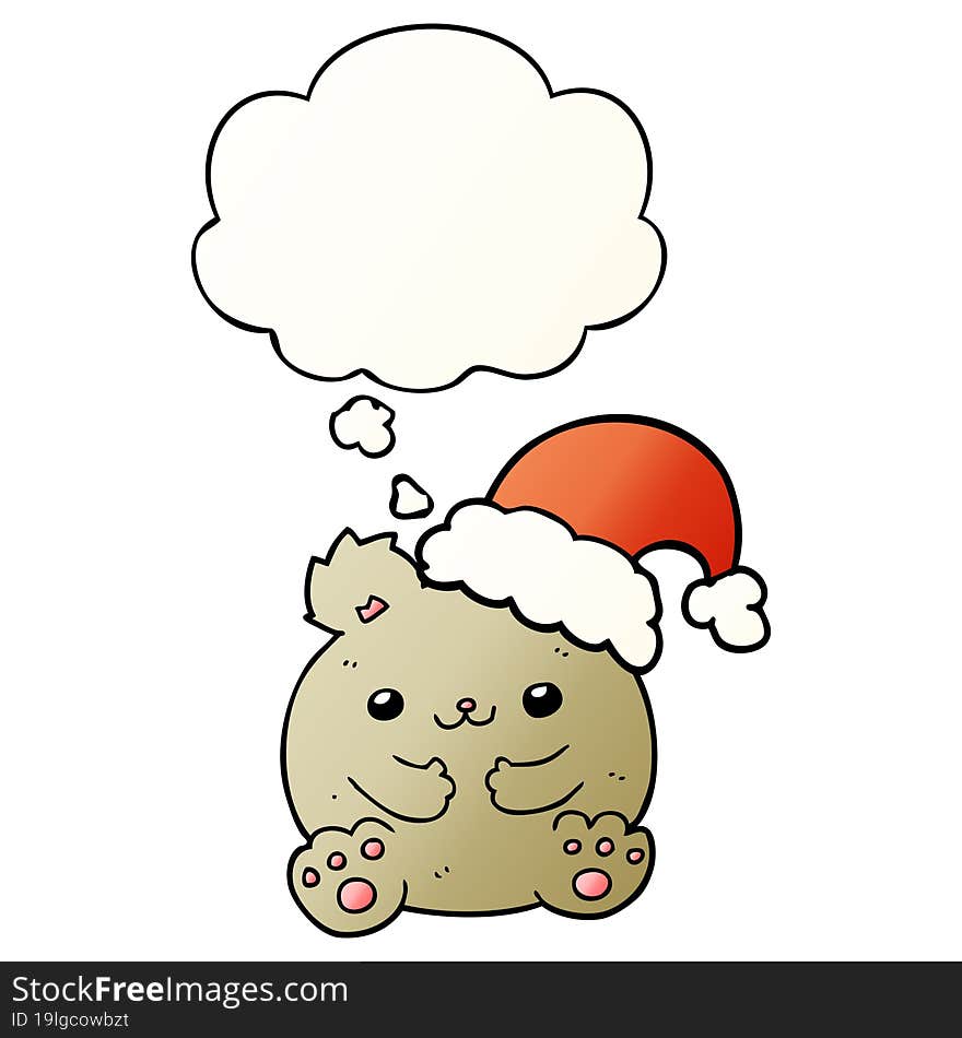 cute cartoon christmas bear with thought bubble in smooth gradient style