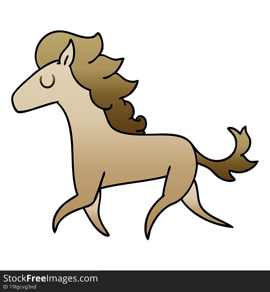 quirky gradient shaded cartoon running horse