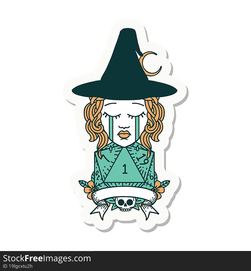 crying human witch with natural one roll sticker