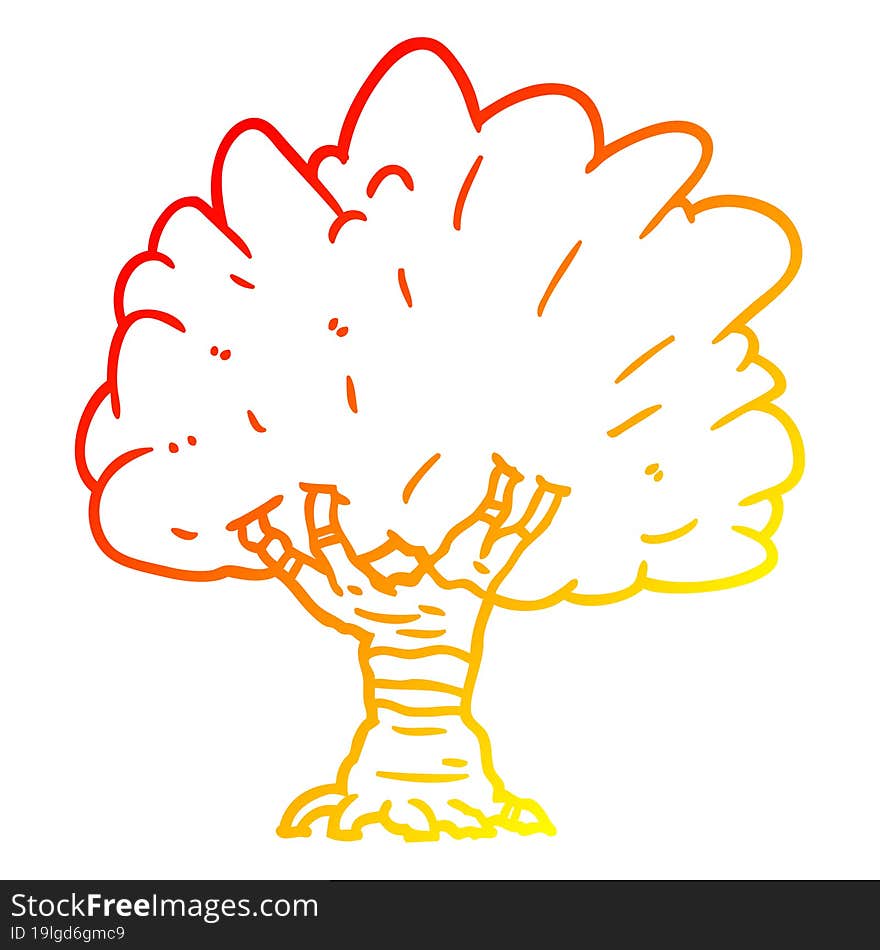 warm gradient line drawing of a Cartoon tree