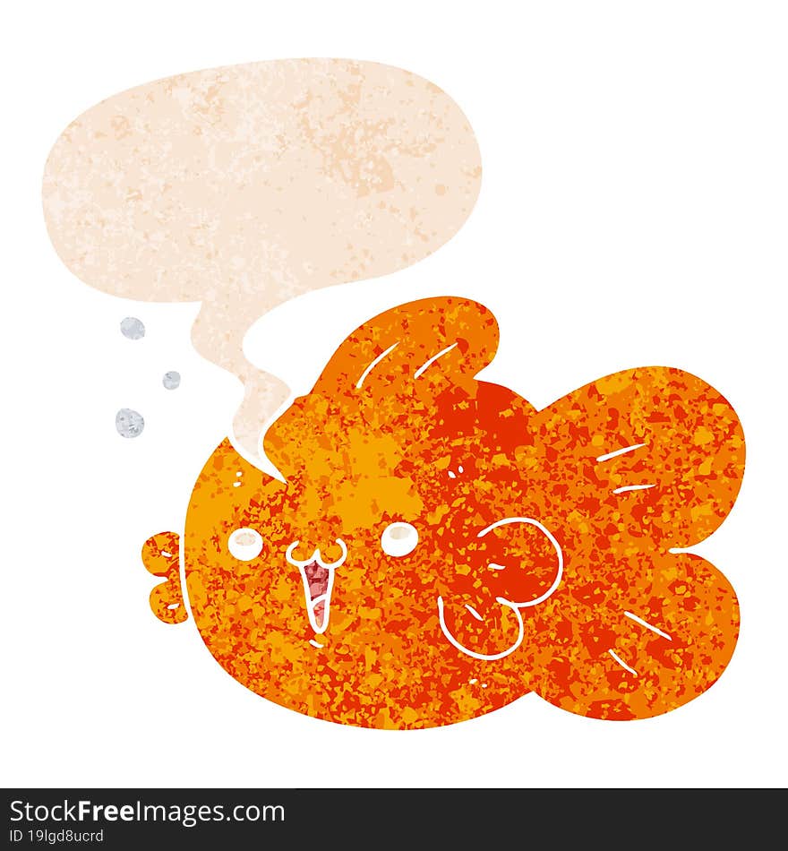 cartoon fish and speech bubble in retro textured style