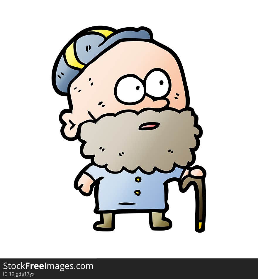 old cartoon man with walking stick and flat cap. old cartoon man with walking stick and flat cap