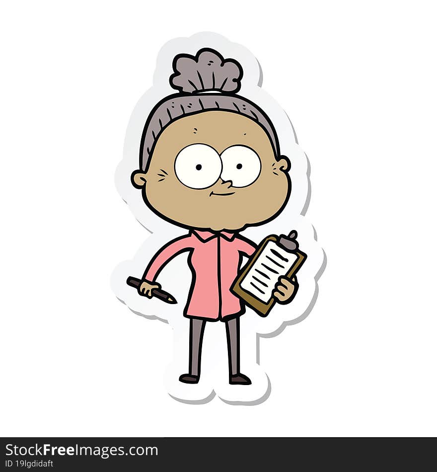 sticker of a cartoon happy old woman