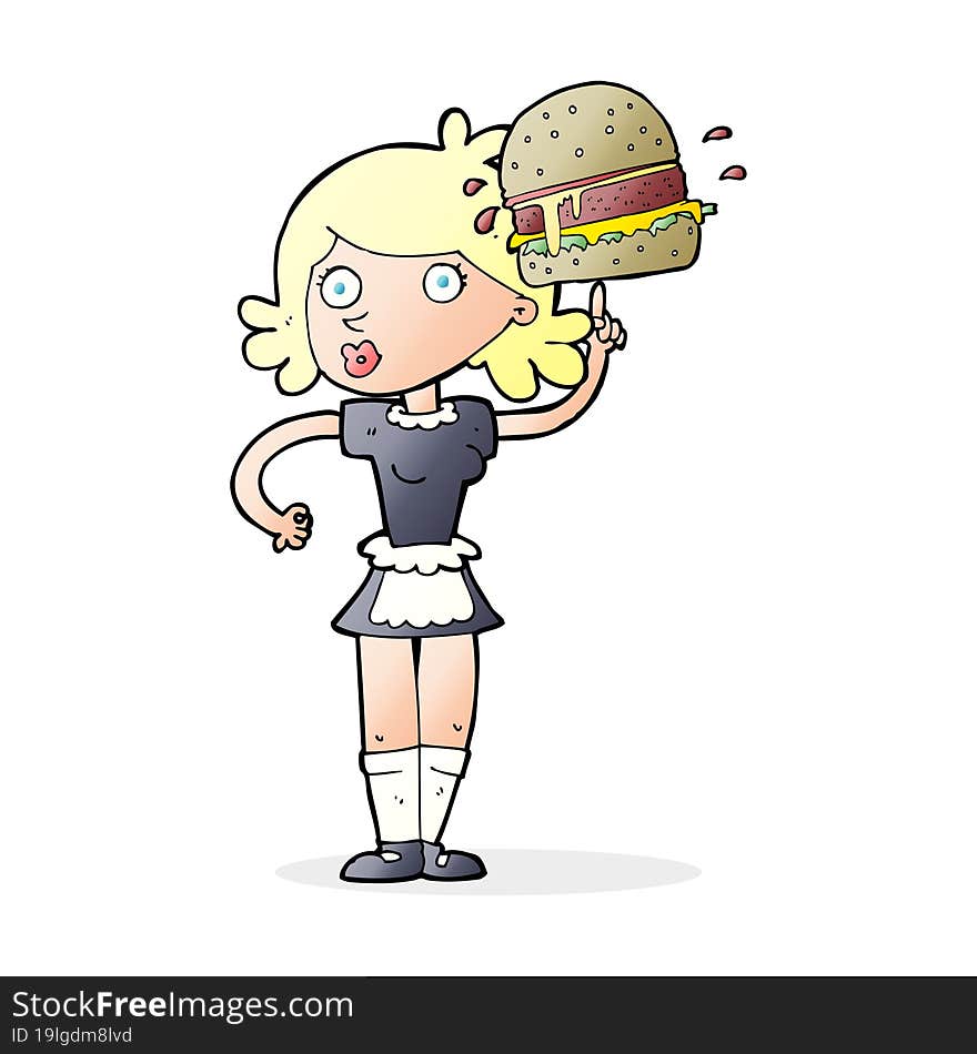 Cartoon Waitress With Burger