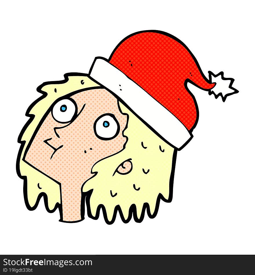 cartoon woman wearing christmas hat