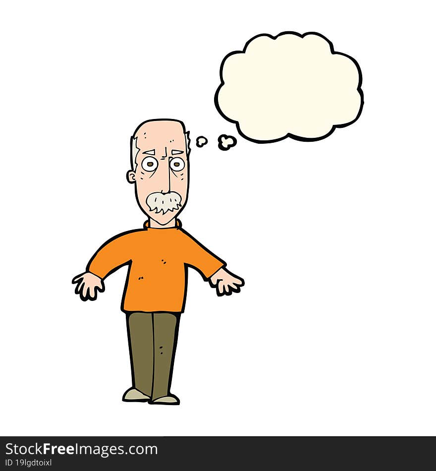 cartoon annoyed old man with thought bubble