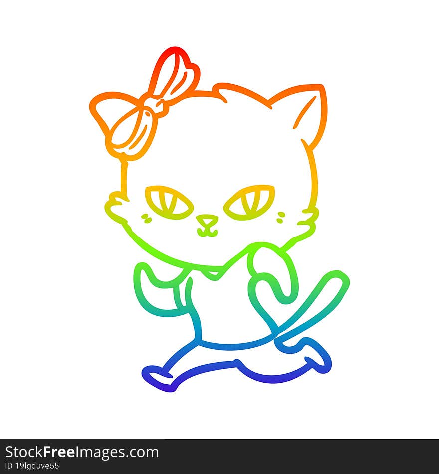 rainbow gradient line drawing cute cartoon cat jogging