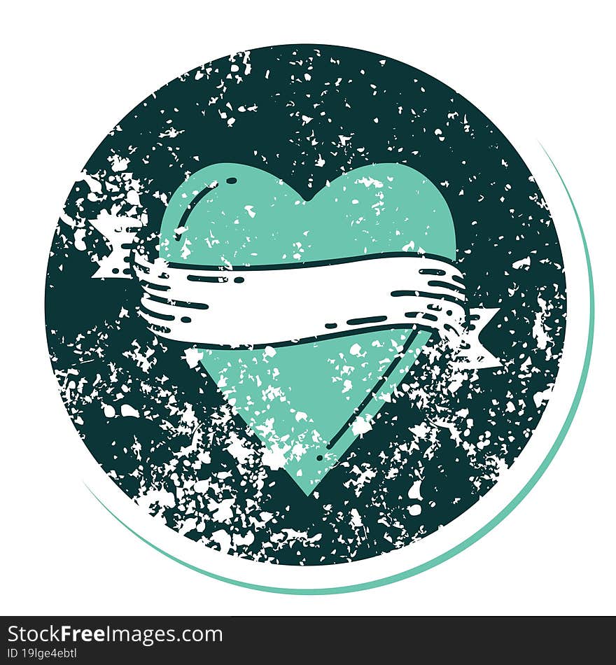 Distressed Sticker Tattoo Style Icon Of A Heart And Banner