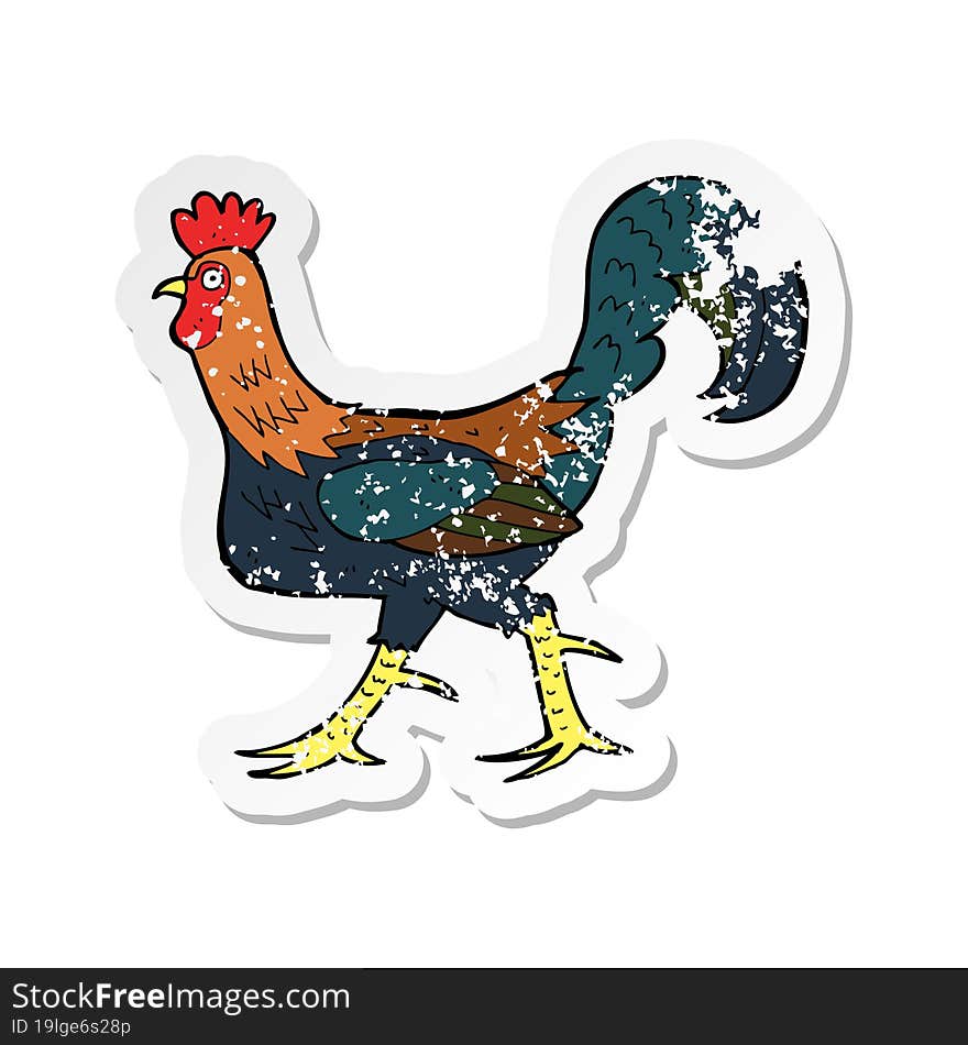 retro distressed sticker of a cartoon cockerel