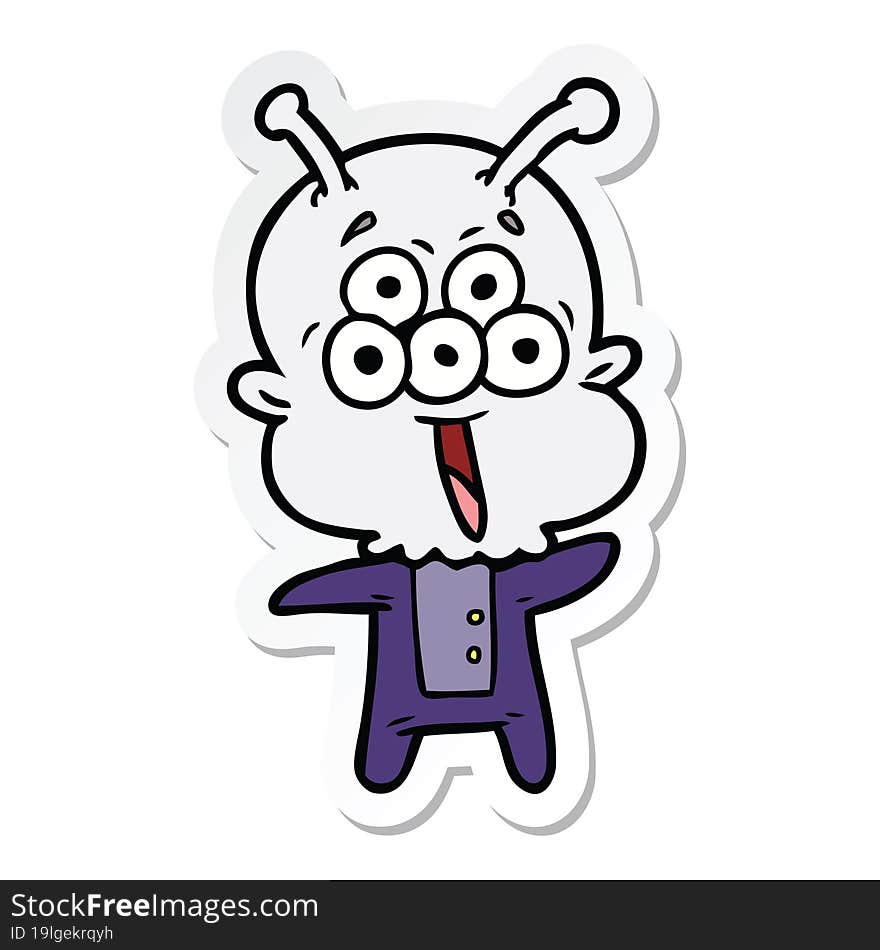 sticker of a happy cartoon alien