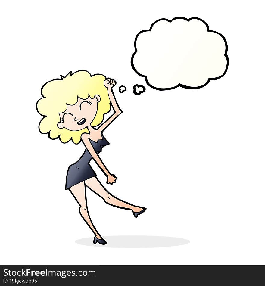 cartoon dancing woman with thought bubble