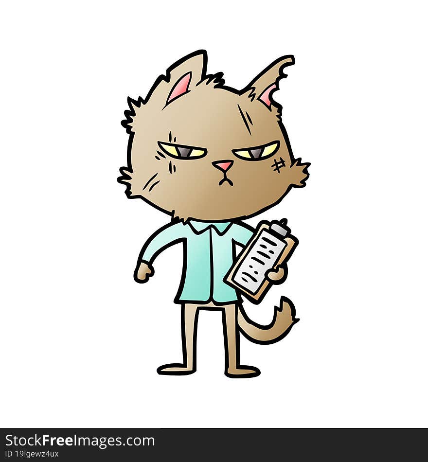 tough cartoon cat with clipboard. tough cartoon cat with clipboard