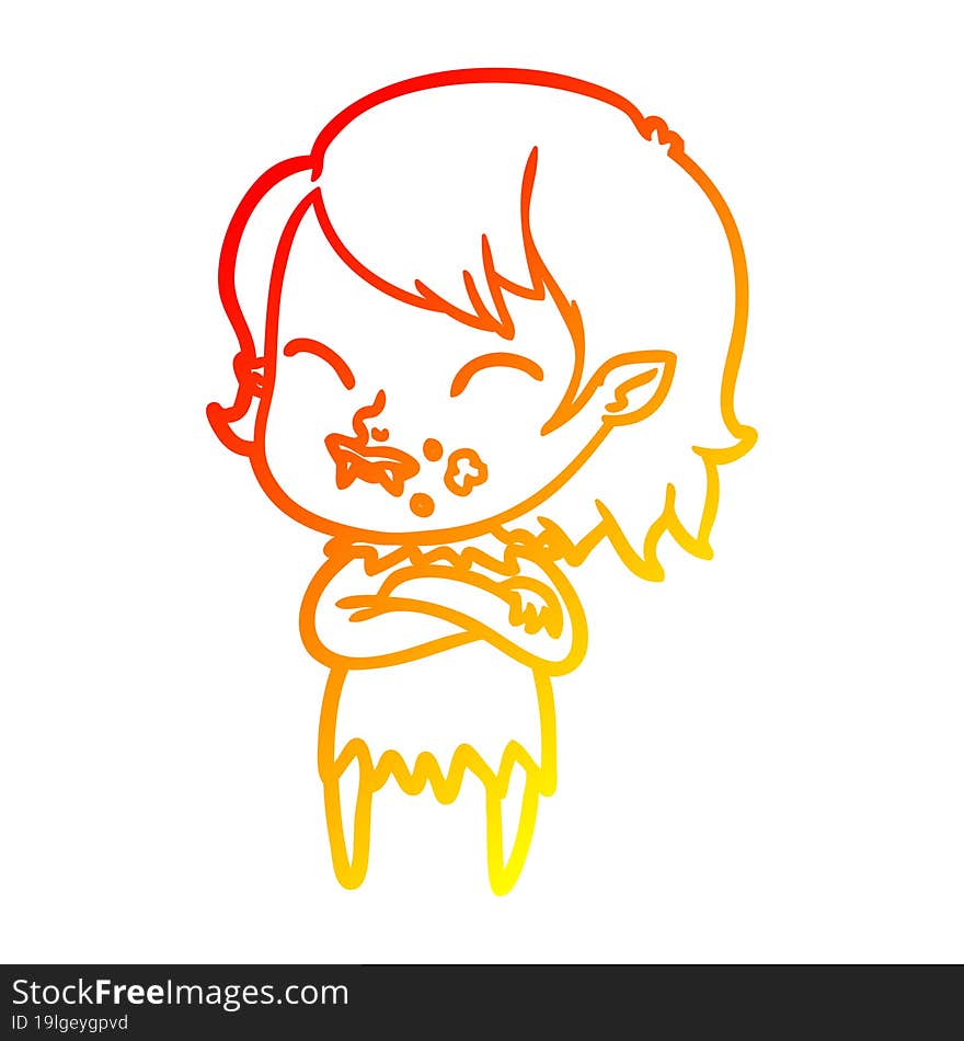 warm gradient line drawing cartoon vampire girl with blood on cheek